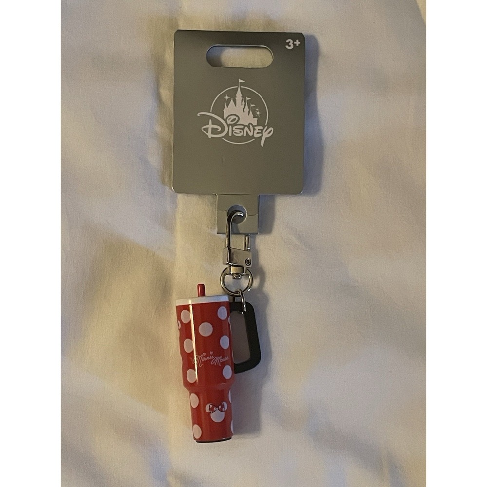 NEW Walt Disney Parks Tiny Tumbler Bag Charm Keychain - Polka Dot Minnie Mouse